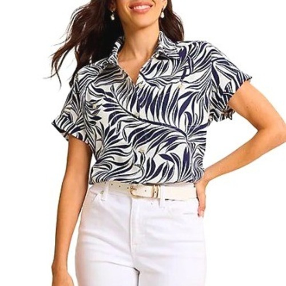 Tommy Bahama Lush Palm Dancer Tropical Leaf Print Textured Heavy Silk Shirt L
